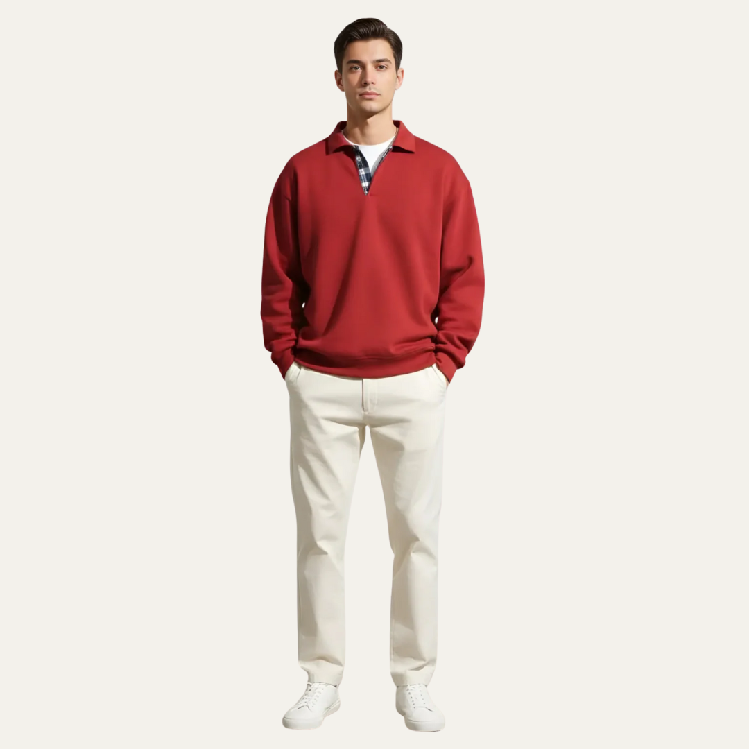 VogeLuxe | Men’s Relaxed Long Sleeve Polo Shirt