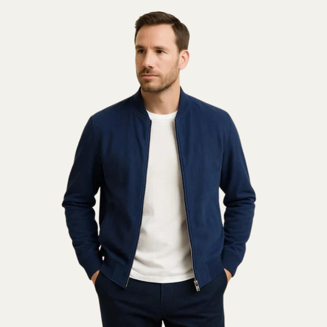 VogeLuxe | Men’s Suede Texture Classic Zip Bomber Jacket