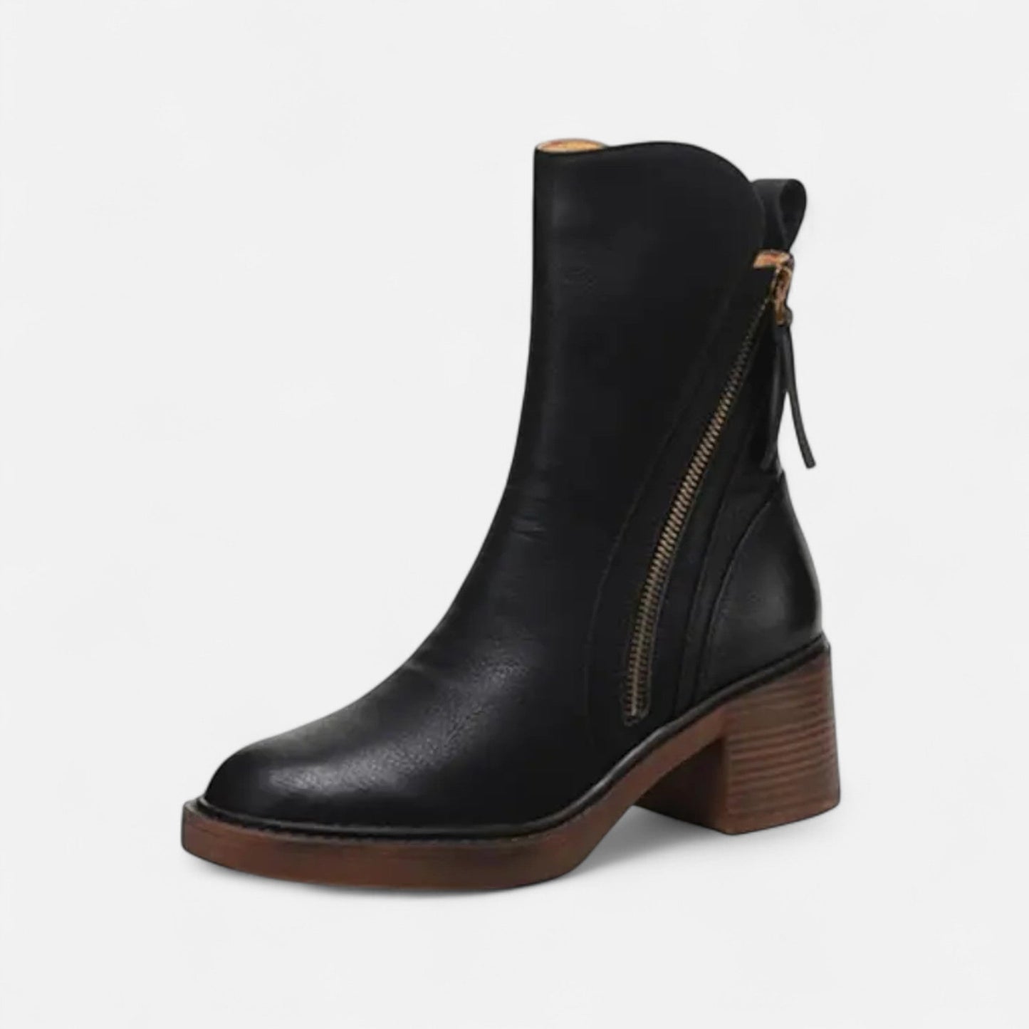 Elegant Ladies Low Heel Leather Ankle Boots