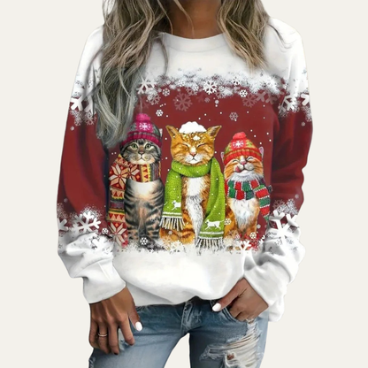 VogeLuxe | Women’s Winter Cats Printed Crewneck Sweater