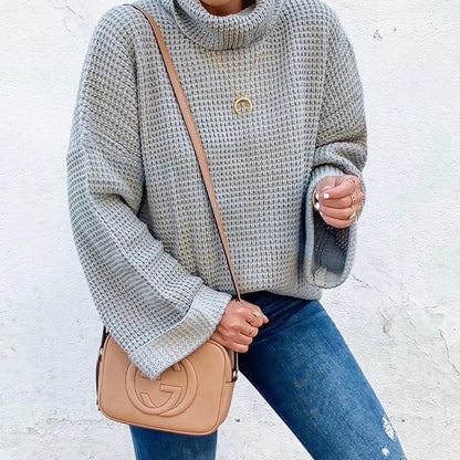 Warm Women's Cozy Crew Neck Sweater with Puffy Sleeves