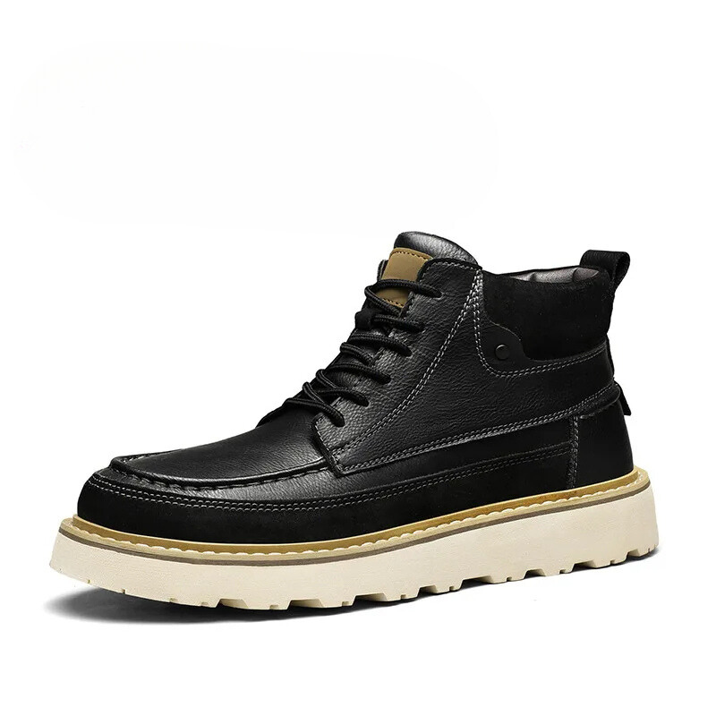 Classic Men's Vegan Leather Ankle Boots with Thick Soles