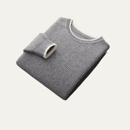 VogeLuxe | Men’s Ribbed Crewneck Sweater with Contrast Trim
