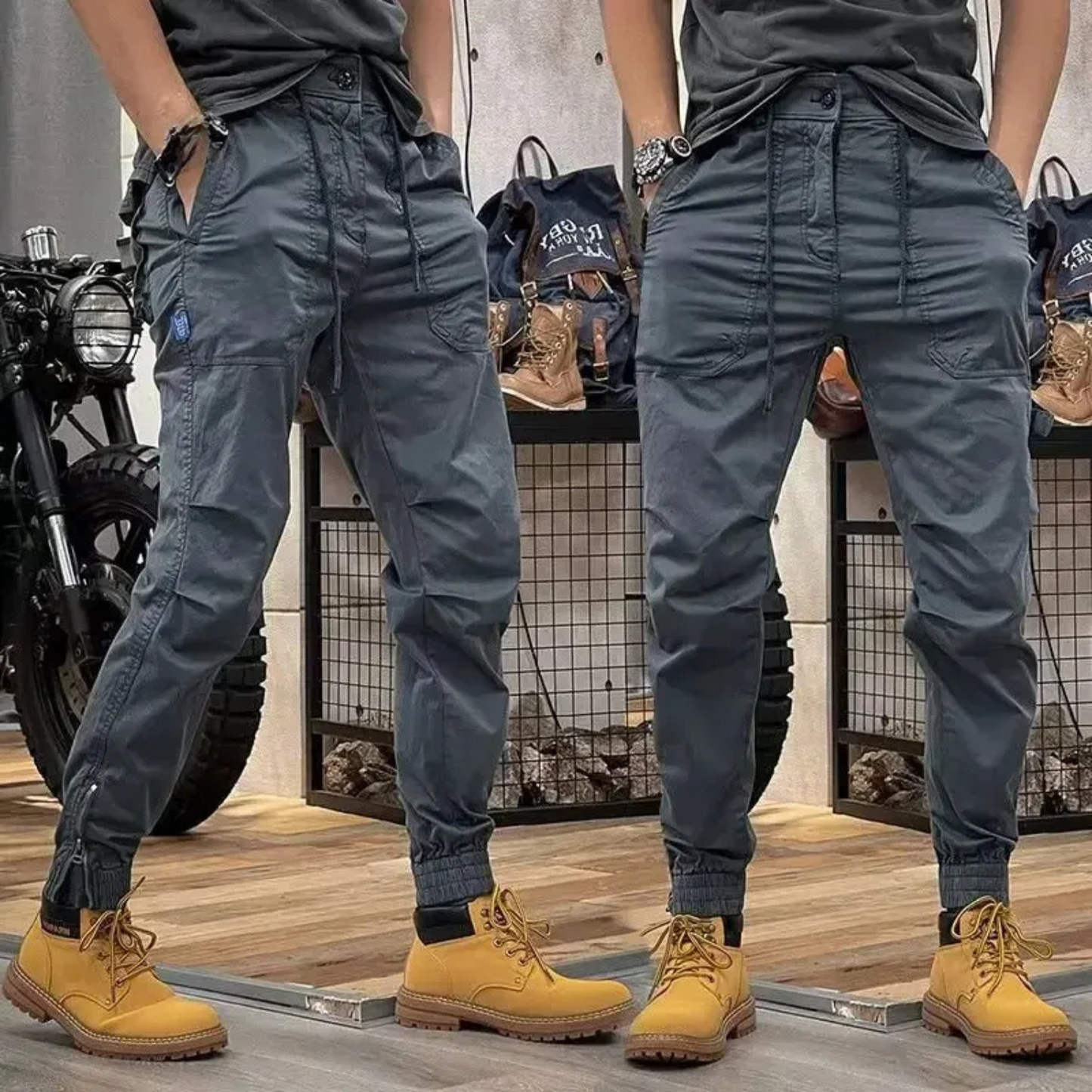 Slim Fit Tactical Cargo Pants with Elastic Waist