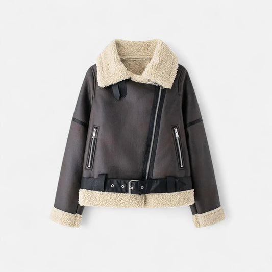Classic Brown Faux Leather Biker Jacket - VogeLuxe