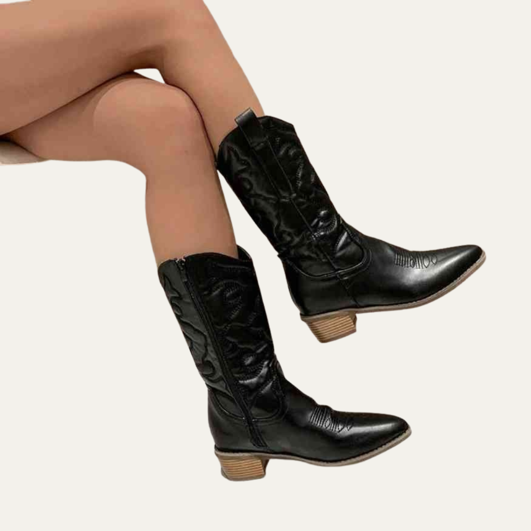 VogeLuxe | Women’s Embroidered Mid Calf Western Cowboy Boots