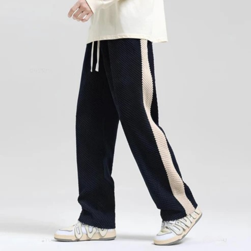 Comfortable Wide Leg Mens Sweatpants with Side Stripes