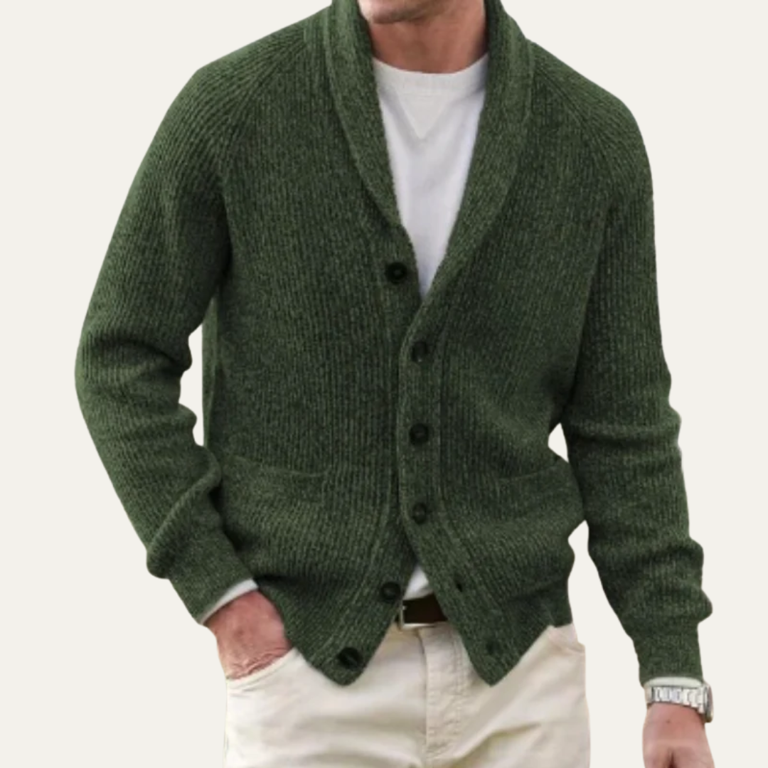 VogeLuxe | Men’s Textured Button Front Shawl Collar Cardigan