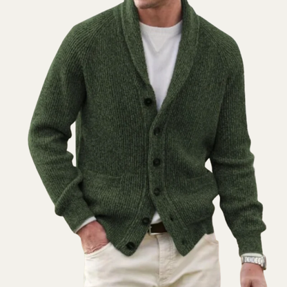 VogeLuxe | Men’s Textured Button Front Shawl Collar Cardigan
