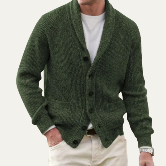 VogeLuxe | Men’s Textured Button Front Shawl Collar Cardigan