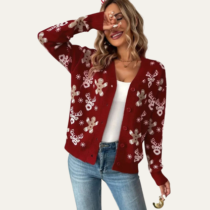 VogeLuxe | Women’s Festive Gingerbread Knit Button Cardigan