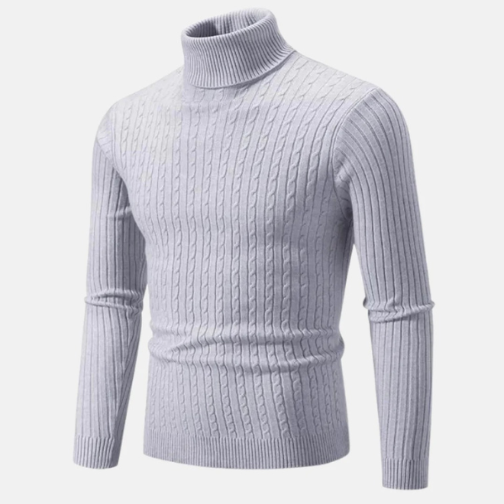 VogeLuxe | Men’s Fitted Cable Knit Turtleneck Sweater