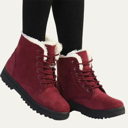 VogeLuxe | Women’s Suede Look Lace Up Ankle Boots with Faux Fur Collar