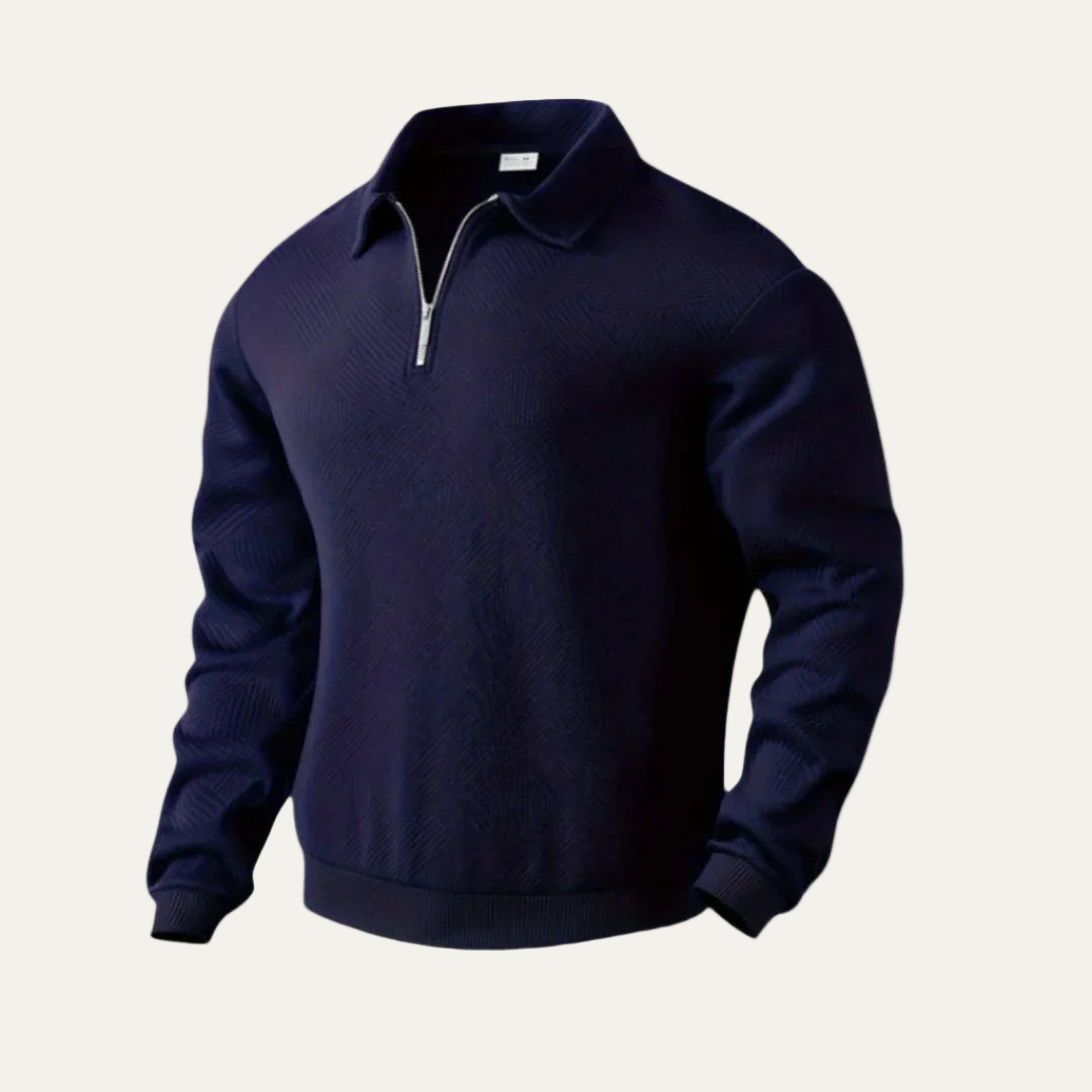 VogeLuxe | Men’s Textured Quarter Zip Polo Sweater