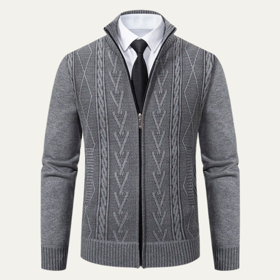 VogeLuxe | Men’s Cable Knit Full Zip Cardigan Sweater