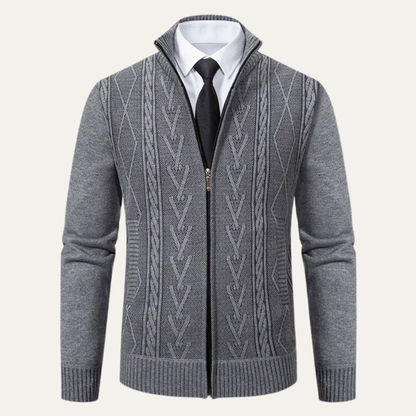 VogeLuxe | Men’s Cable Knit Full Zip Cardigan Sweater