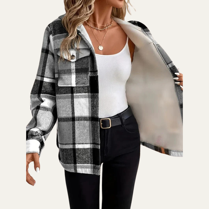VogeLuxe | Women’s Hooded Sherpa Lined Flannel Shacket