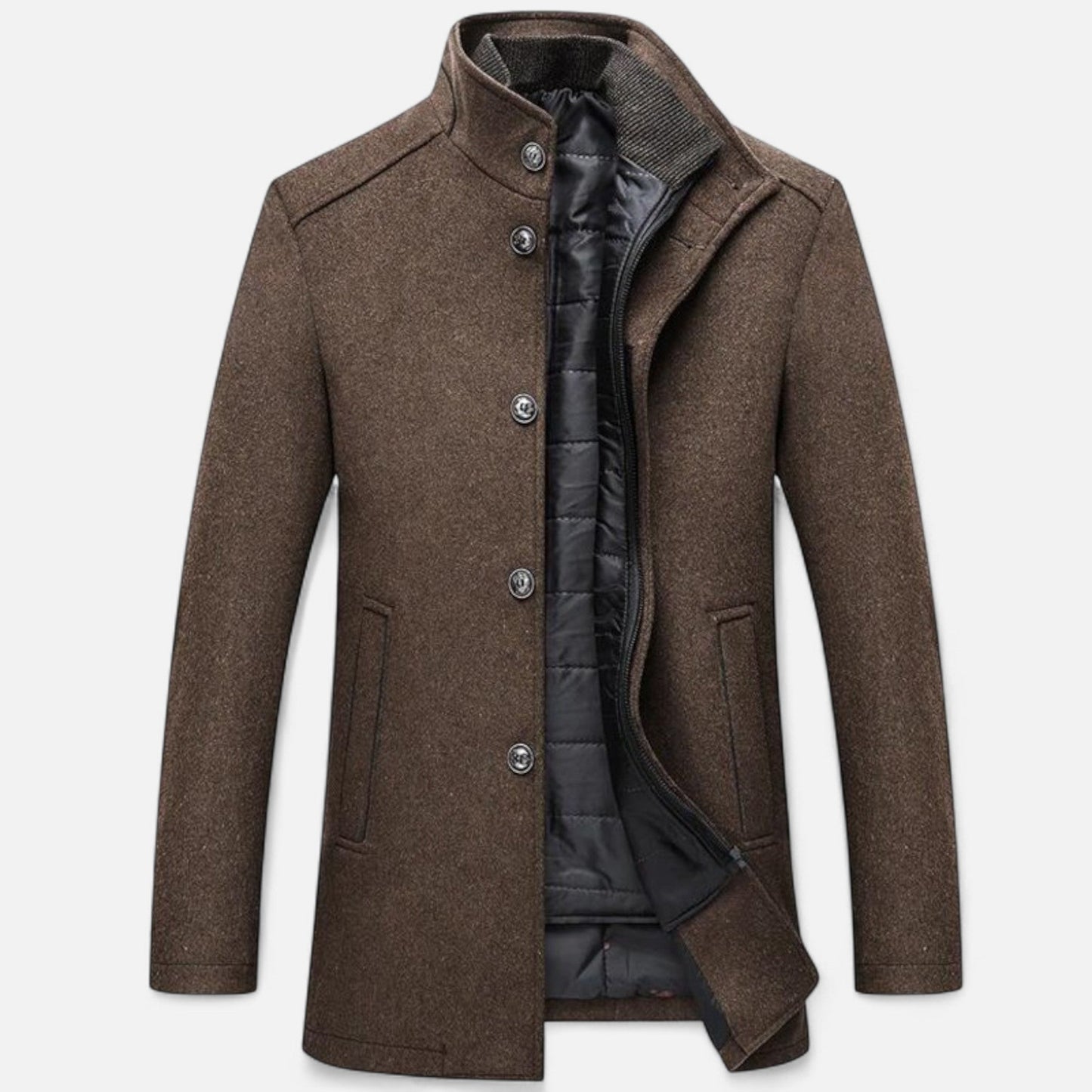 Warm Mens Woolen Winter Coat with Vest Detail - VogeLuxe