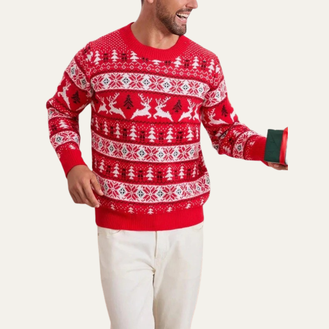 VogeLuxe | Men’s Festive Fair Isle Crewneck Knit Sweater