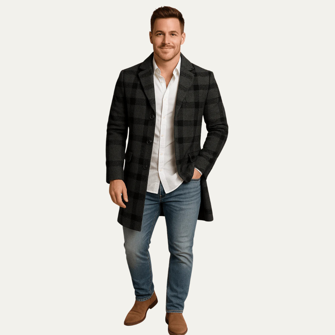 VogeLuxe | Men’s Tailored Plaid Topcoat