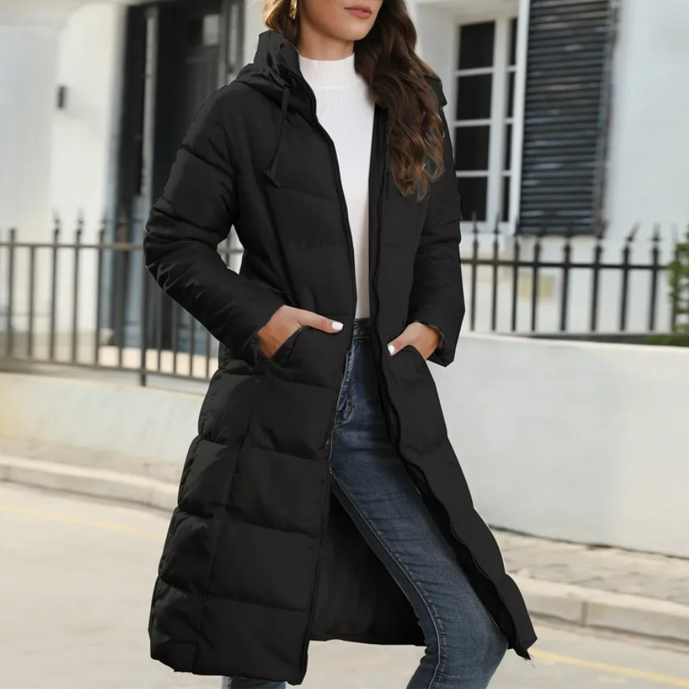 Warm Women's Down Parka Coat with Hood and Adjustable Belt