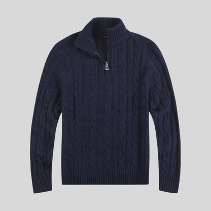 VogeLuxe | Men’s Cable Knit Mock Neck Quarter Zip Sweater