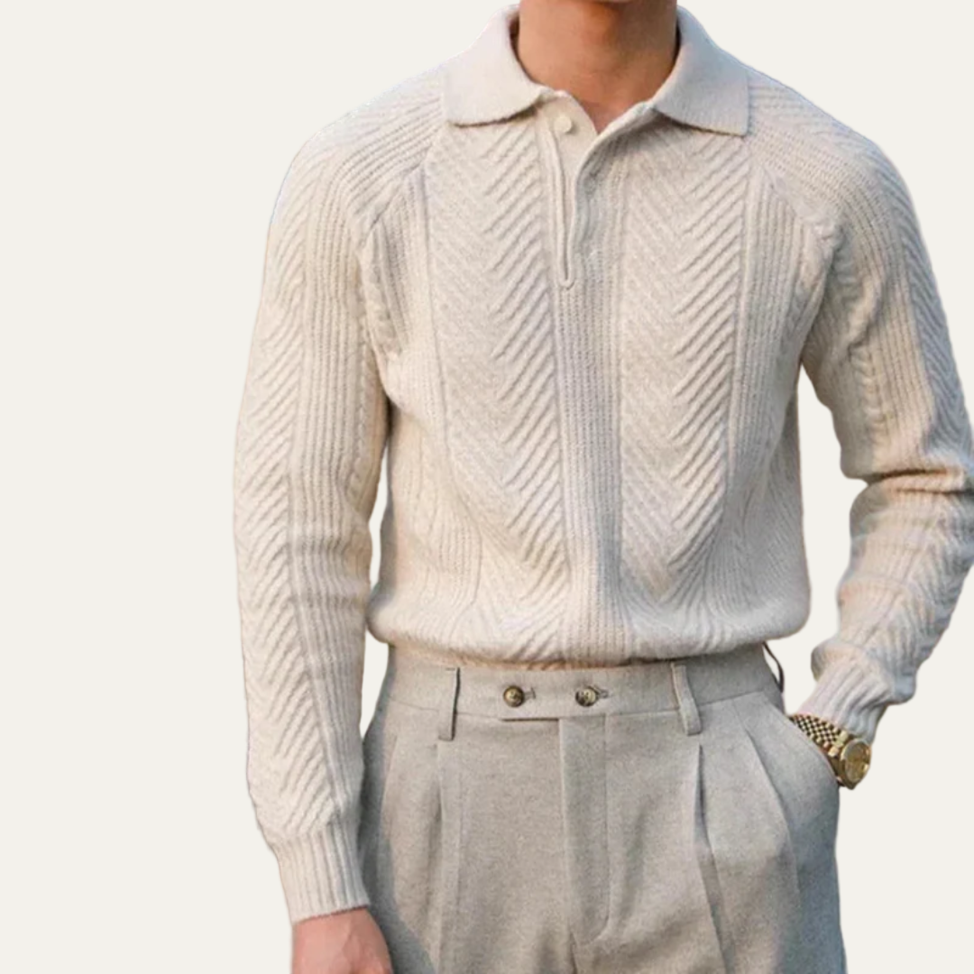 VogeLuxe | Men’s Chevron Knit Quarter Zip Polo Sweater