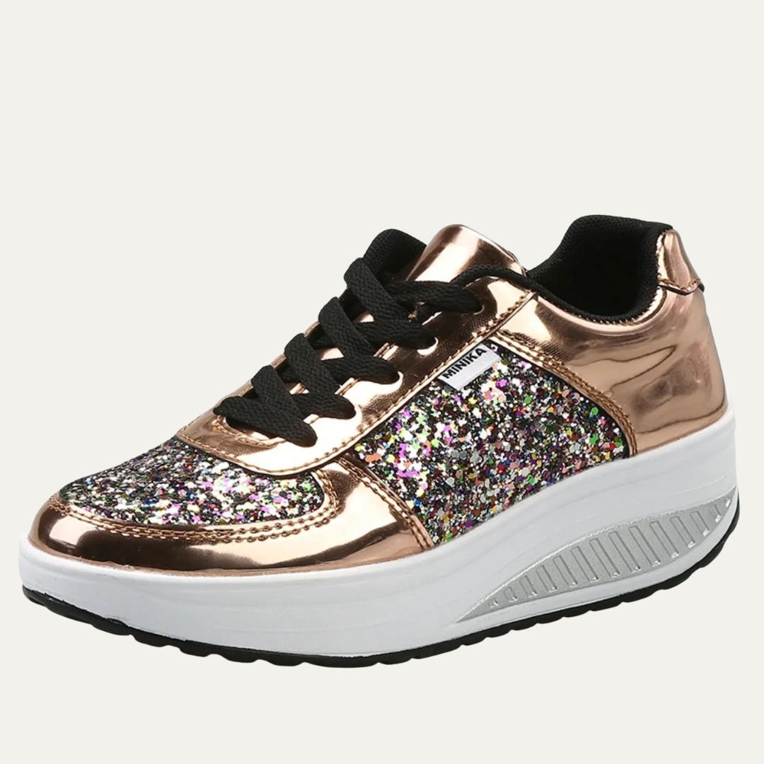 VogeLuxe | Women’s Reflective Glitter Panel Platform Fashion Sneaker
