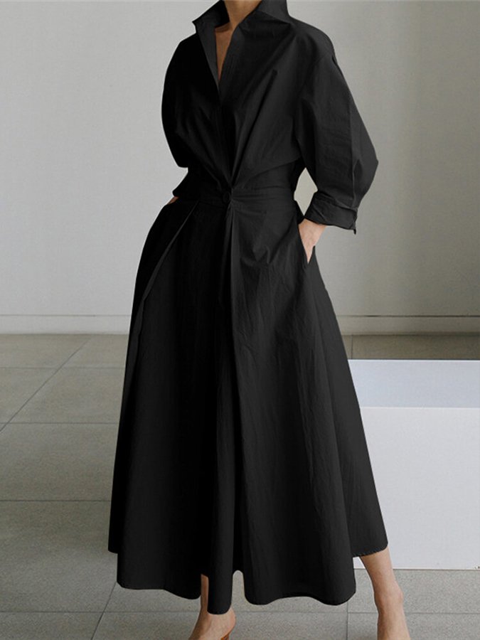 Elegant Women's Knee Length Button Dress