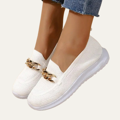VogeLuxe | Women’s Knitted Slip On Loafers with Chain Detail