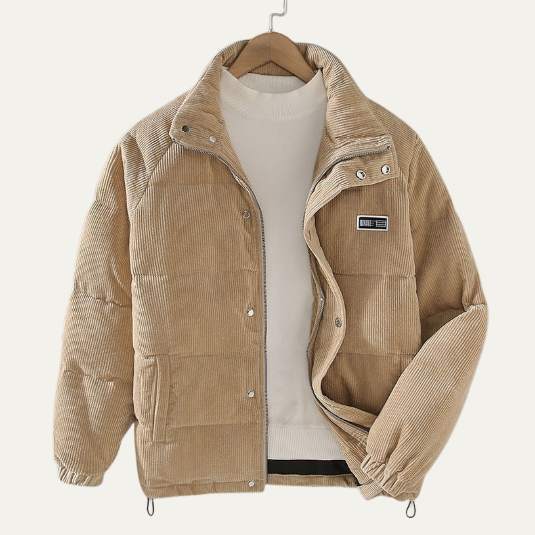 VogeLuxe | Men’s Warm Corduroy Puffer Jacket with Stand Collar