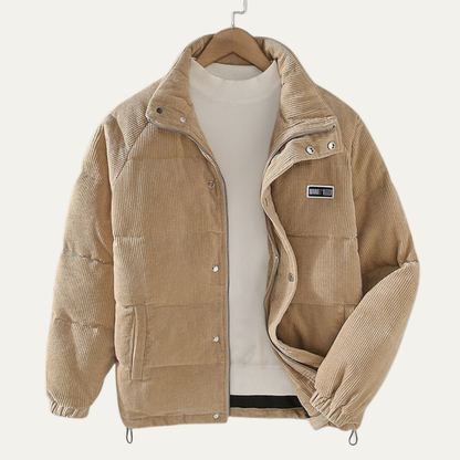 VogeLuxe | Men’s Warm Corduroy Puffer Jacket with Stand Collar