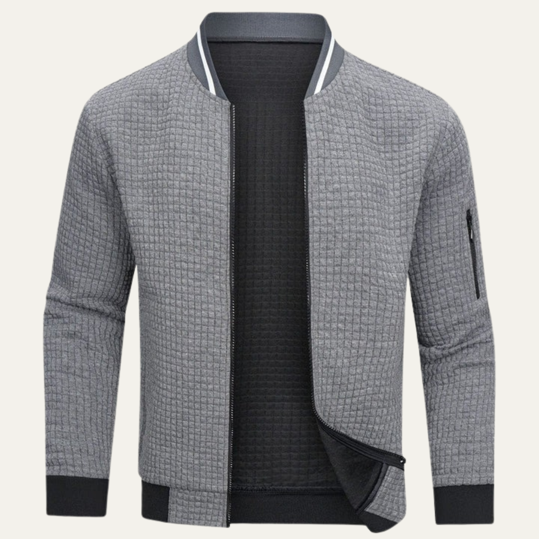 VogeLuxe | Men’s Textured Quilted Zip Bomber Jacket