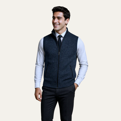 VogeLuxe | Men’s Full Zip Knit Sweater Vest With Mock Neck