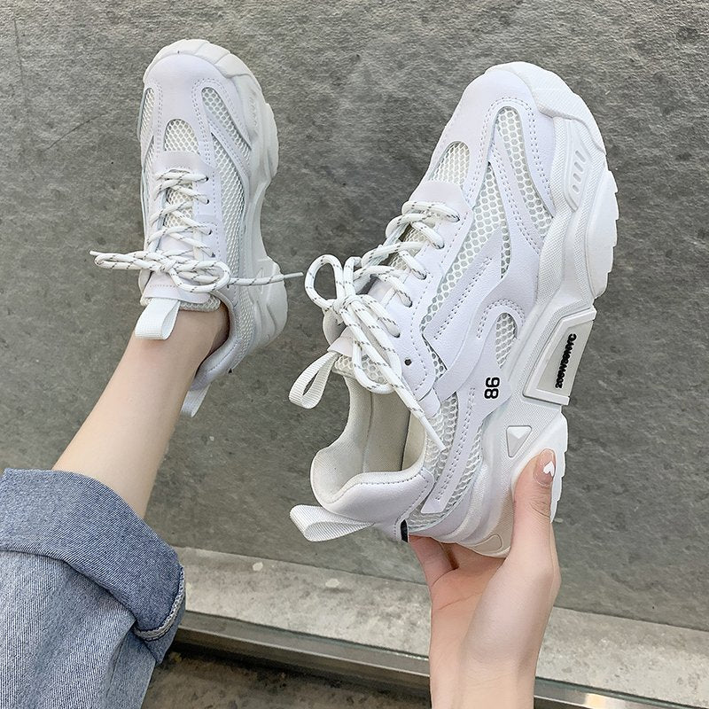 Fashionable Neon Number Print Women's Sneakers
