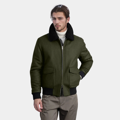 VogeLuxe | Men’s Textured Bomber Jacket with Faux Fur Collar