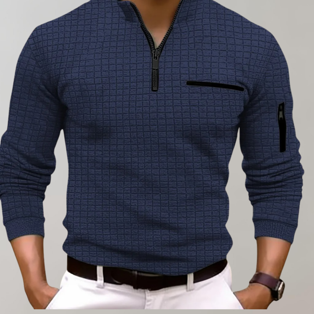 VogeLuxe | Men’s Grid Pattern Quarter Zip Pullover