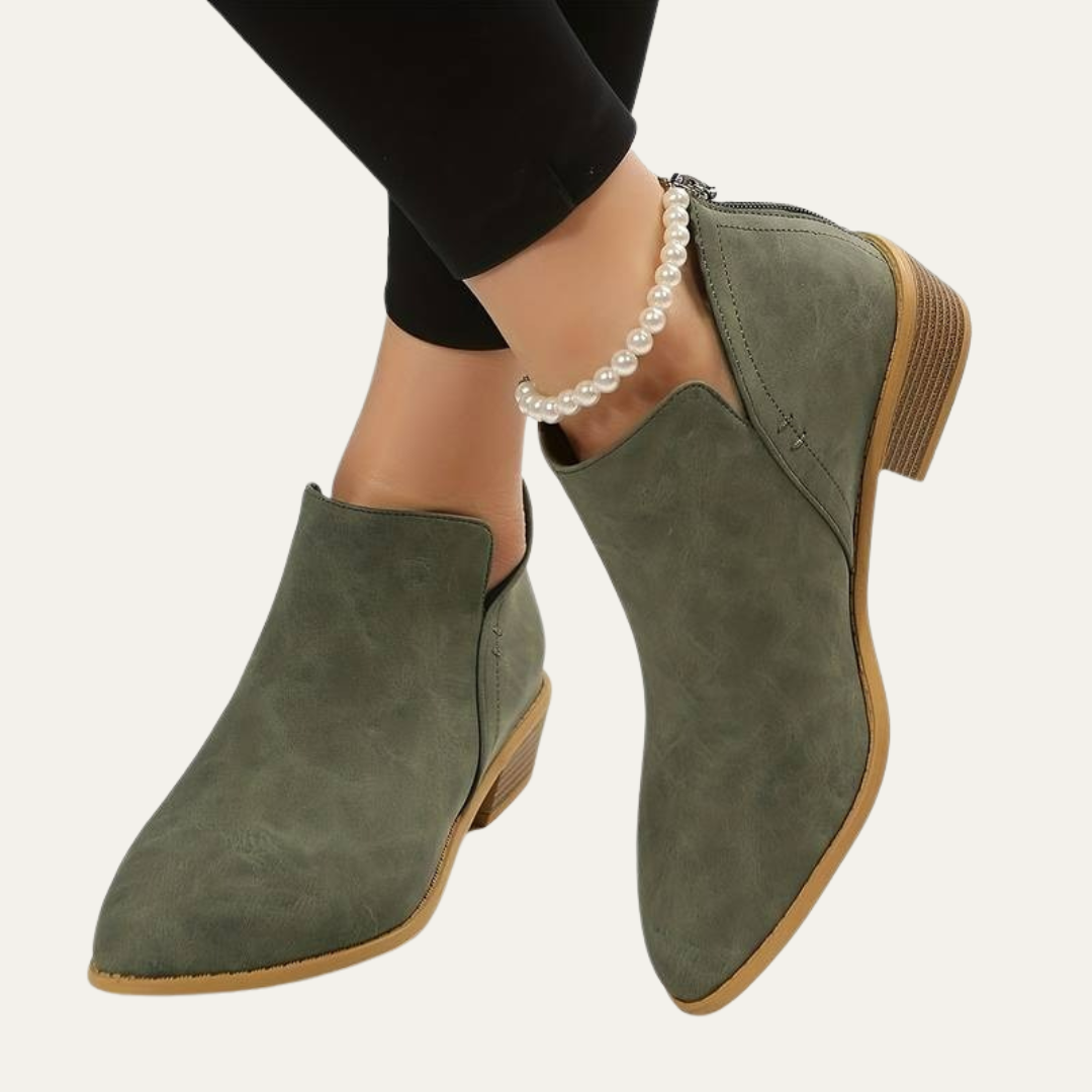 VogeLuxe | Women’s Almond Toe Ankle Boots with Block Heel