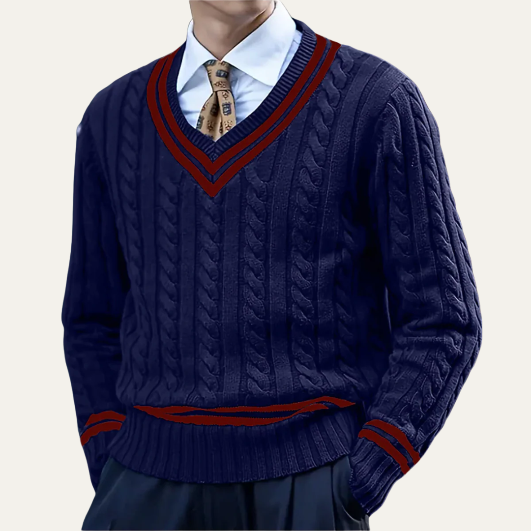 VogeLuxe | Men’s Classic V Neck Cable Knit Sweater