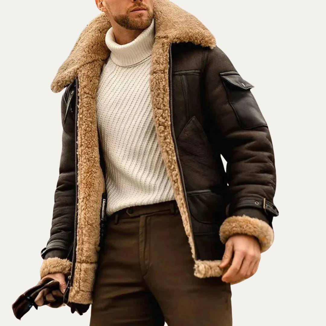 VogeLuxe | Men’s Stylish Heavy Shearling Aviator Jacket