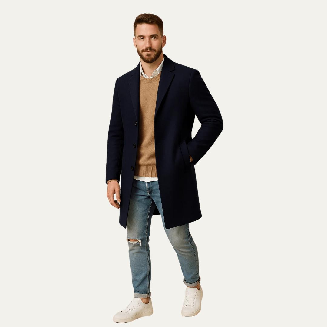 VogeLuxe | Men’s Tailored Mid-Thigh Topcoat