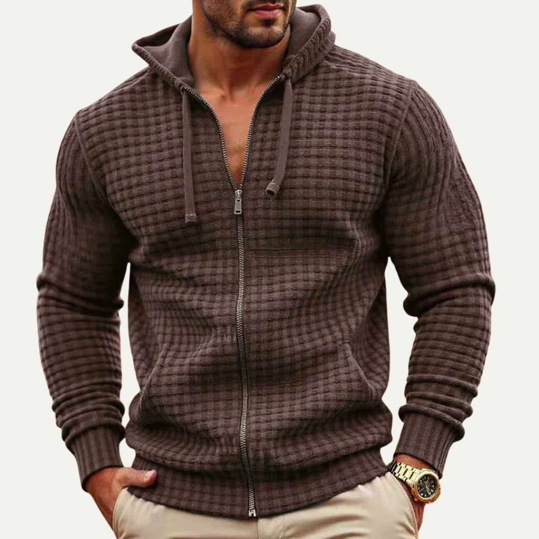 VogeLuxe | Men’s Textured Grid Full Zip Hoodie