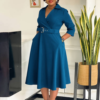Elegant Fitted Waist 3/4 Sleeve Ladies Formal Dress