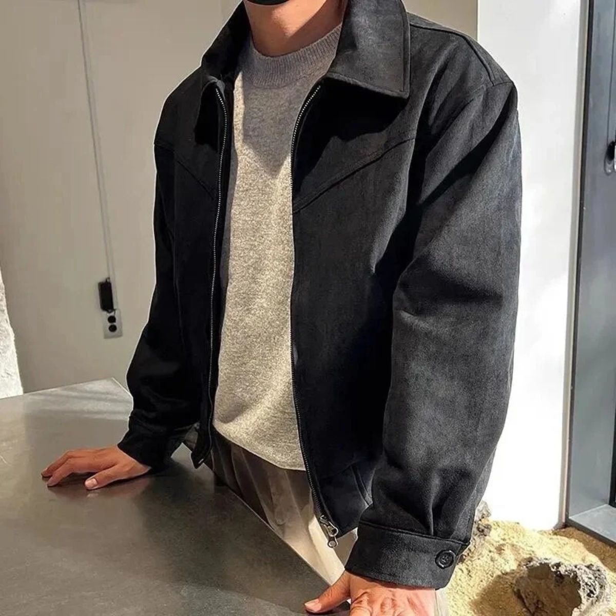 VogeLuxe | Men’s Suede Look Full Zip Trucker Shirt Jacket