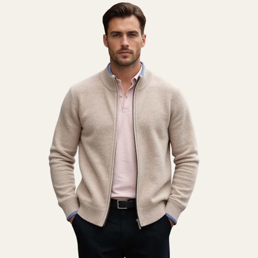 VogeLuxe | Men’s Slim Fit Full Zip Ribbed Cardigan Sweater