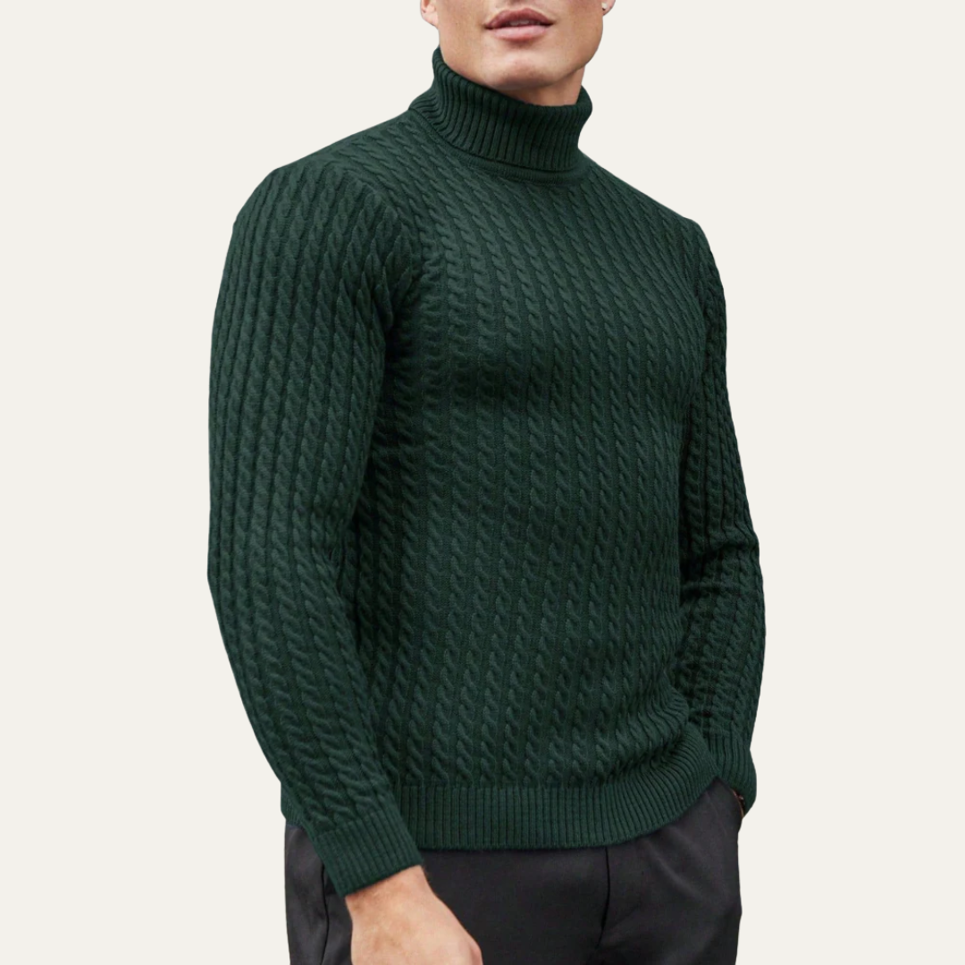 VogeLuxe | Men’s Turtleneck Sweater with Vertical Knit Pattern