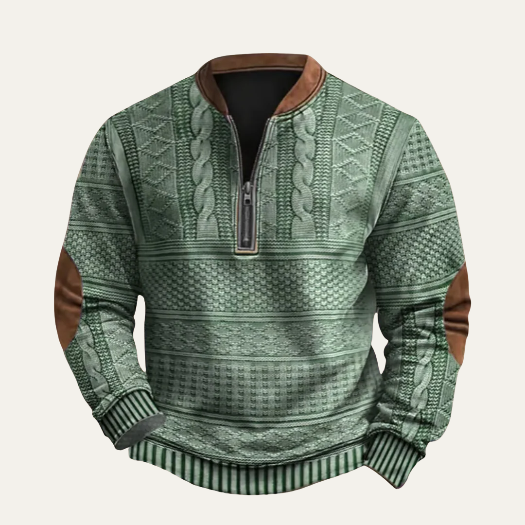 VogeLuxe | Men’s Textured Quarter Zip Mixed Knit Sweater