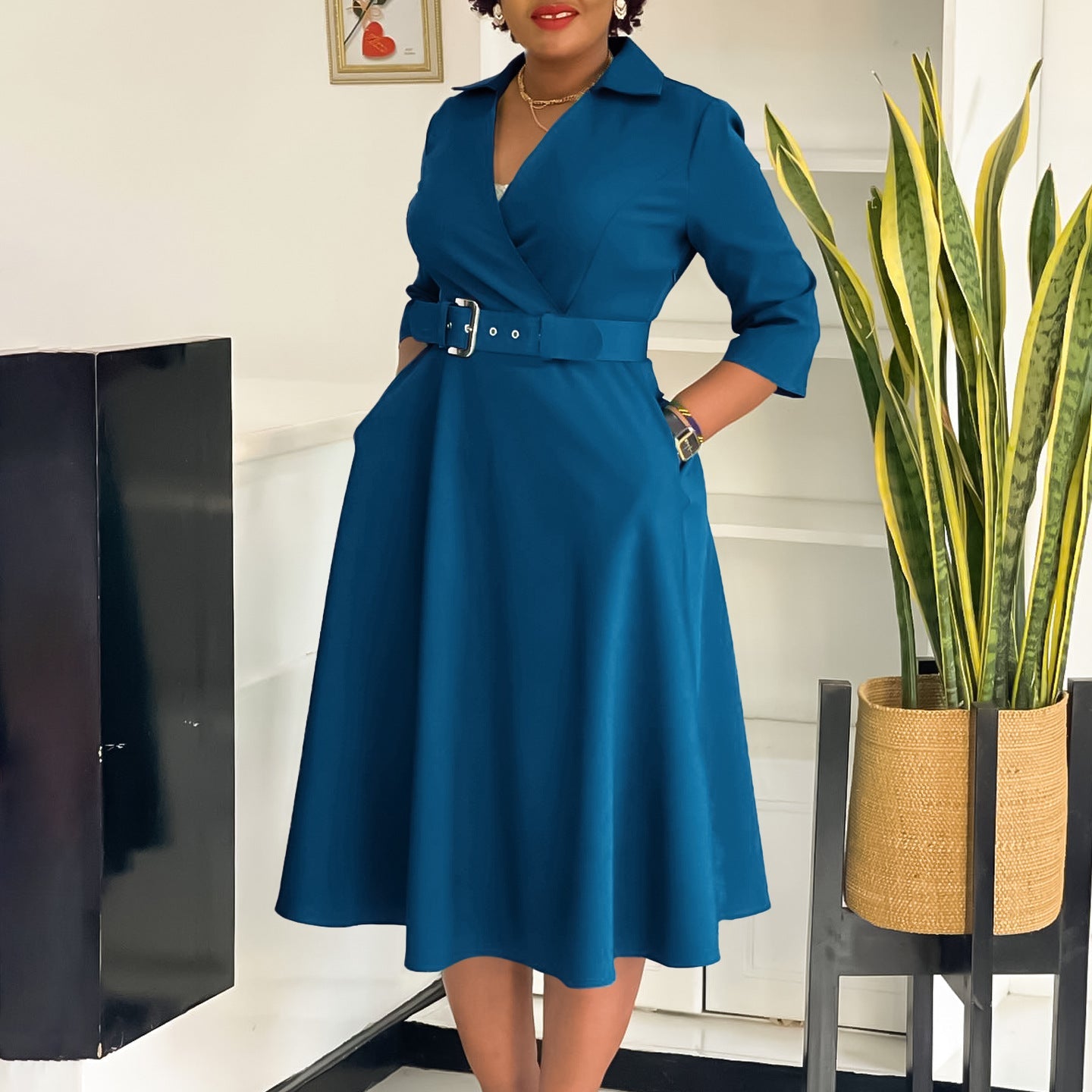 Elegant Fitted Waist 3/4 Sleeve Women's Formal Dress