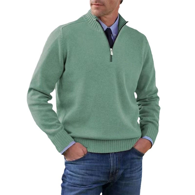 VogeLuxe | Men’s Ribbed Mock Neck Quarter Zip Sweater