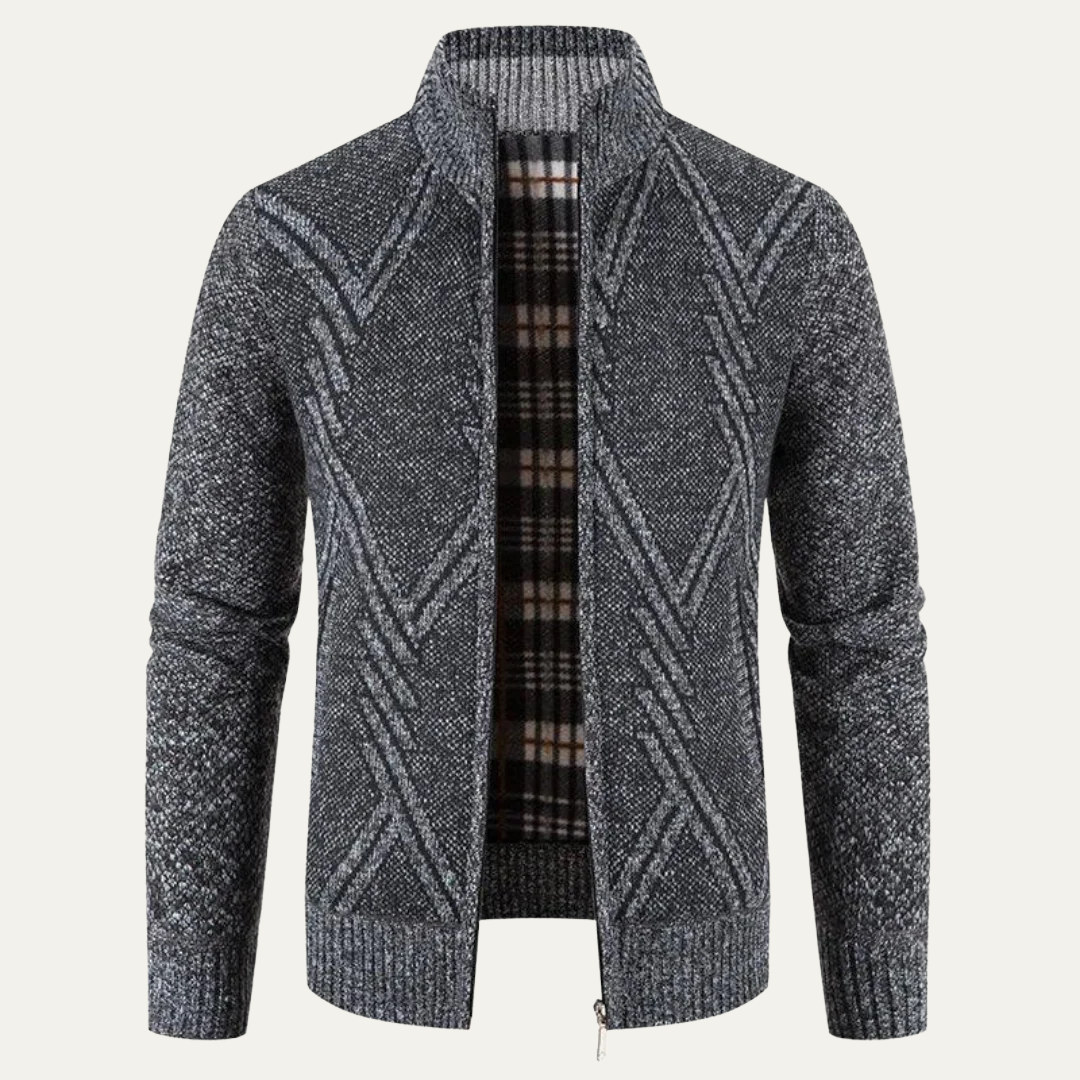 VogeLuxe | Men's Full Zip Knit Cardigan with Standing Collar